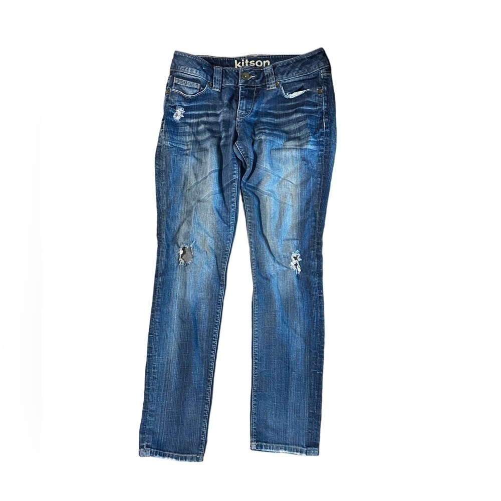 Kitson LA Women's Distressed Blue Jeans Straight Pencil Size 29 X 30 RN 125518